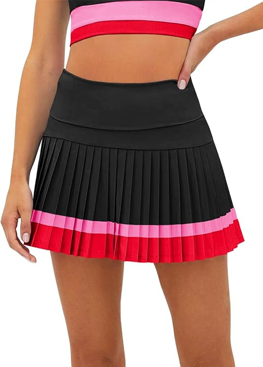 Fisoew Women's High Waisted Tennis Skirts Color Block Pleated Athletic Golf Skorts with Built in ... | Amazon (US)