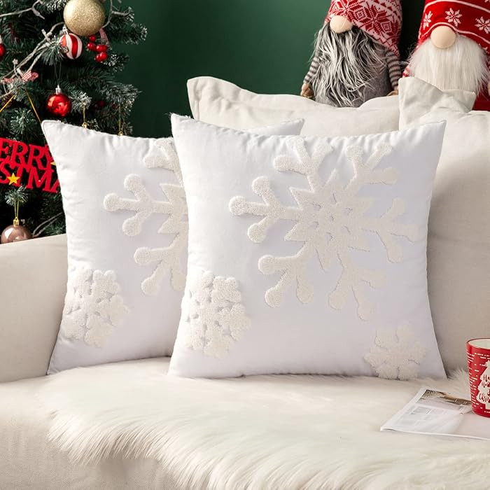 MIULEE Christmas Throw Pillow Covers Snowflake Christmas Home Decor Winter Sofa Couch Bedroom Hol... | Amazon (US)