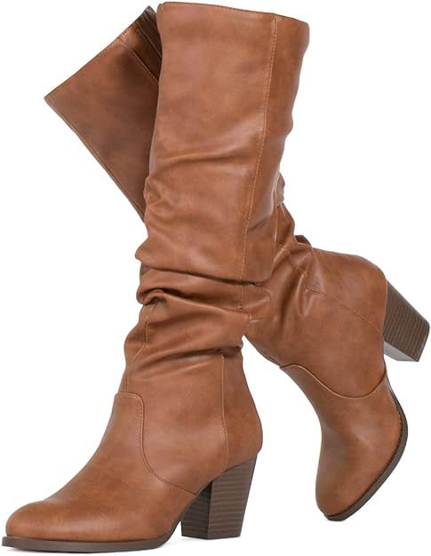 RF ROOM OF FASHION Women's Stacked Heel Slouchy Knee High Boots (Slim Calf) | Amazon (US)