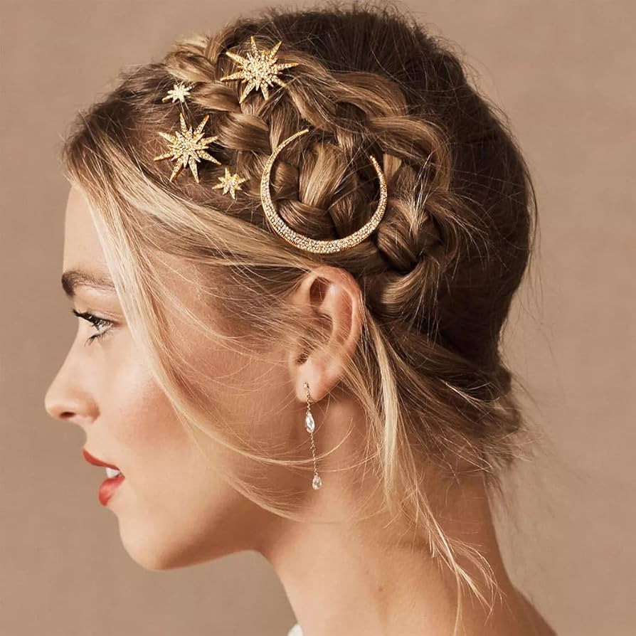 BARTOSI Moon Star Hair Clips Gold Stars Hair pins Crystal Celestial Hair Accessories for Women an... | Amazon (US)