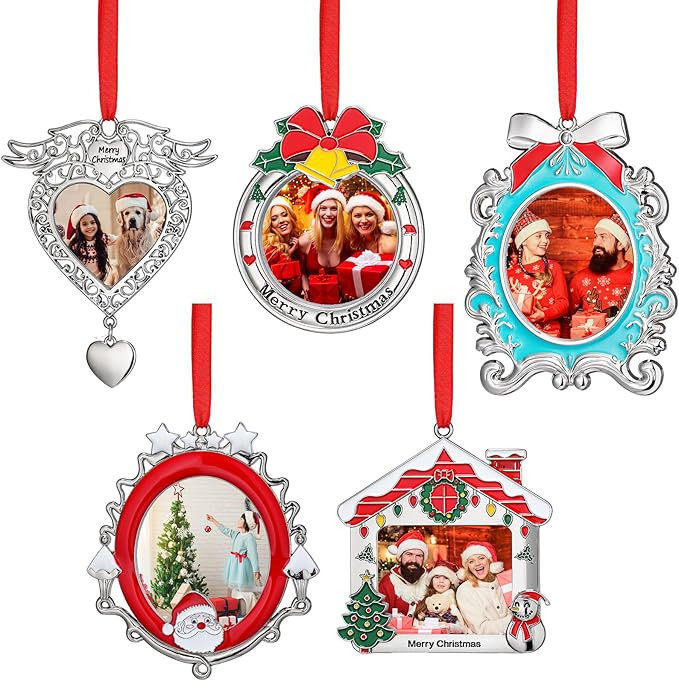 Geelin 5 Pcs Christmas Metal Photo Frames Ornament Christmas Tree Hanging Ornament 5 Styles Xmas ... | Amazon (US)