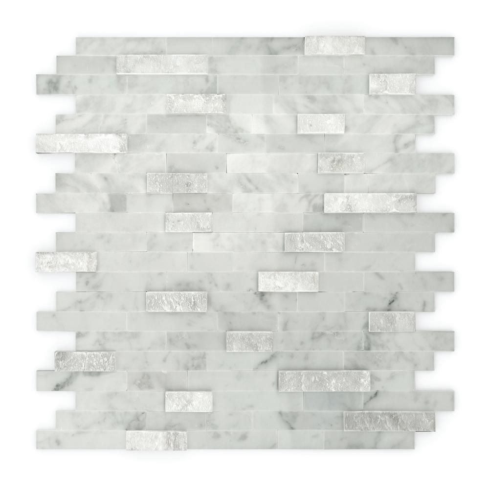 Camarillo White and Gray 4 in. x 4 in. Stone Self-Adhesive Wall Mosaic Tile Sample (0.11 sq. ft./... | The Home Depot