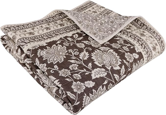 Levtex Home - Adare Cocoa Quilted Throw - (50x60in.) - Floral - Brown Taupe Cream - Reversible - ... | Amazon (US)