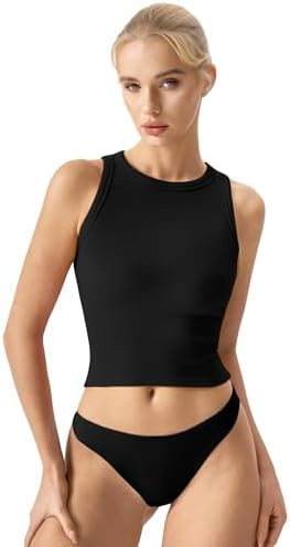 QINSEN Women's Cotton Ribbed Basic Tank Top Crew Neck Slim Fitted Sleeveless Crop Top | Amazon (US)