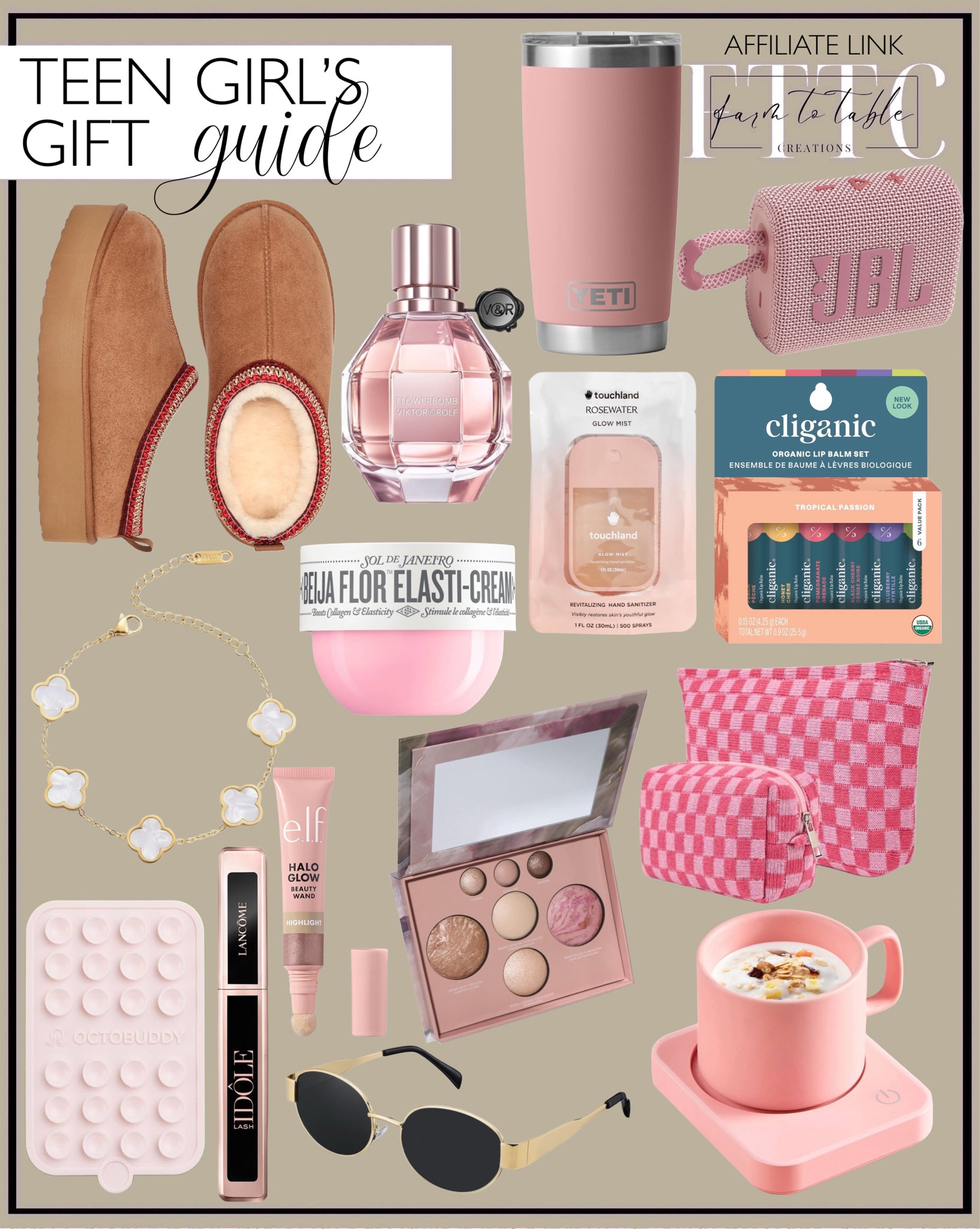 Teen Girl Gift Guide. Follow @farmtotablecreations on Instagram for more inspiration.

Gold Plated Clover Lucky Bracelet for Women. Retro Oval Sunglasses for Women. Touchland Glow Mist Revitalizing Hand Sanitizer Spray. Body cream. Viktor&Rolf - Flowerbomb Eau de Parfum. Platform Slippers for Women. Lip Balm. Coffee Mug Warmer. Checkered Cosmetic bag. LAURA GELLER NEW YORK The Best of the Best Baked Palette. e.l.f. Halo Highlight. Lancôme Mascara. Suction Phone Case. Yeti Tumbler. JBL Bluetooth Speaker.

Gifts for teens. Christmas gifts for teen girl. Holiday gifts. Stocking Stuffers. Gift Guide for teenager. 

#LTKGiftGuide #LTKBeauty #LTKHoliday