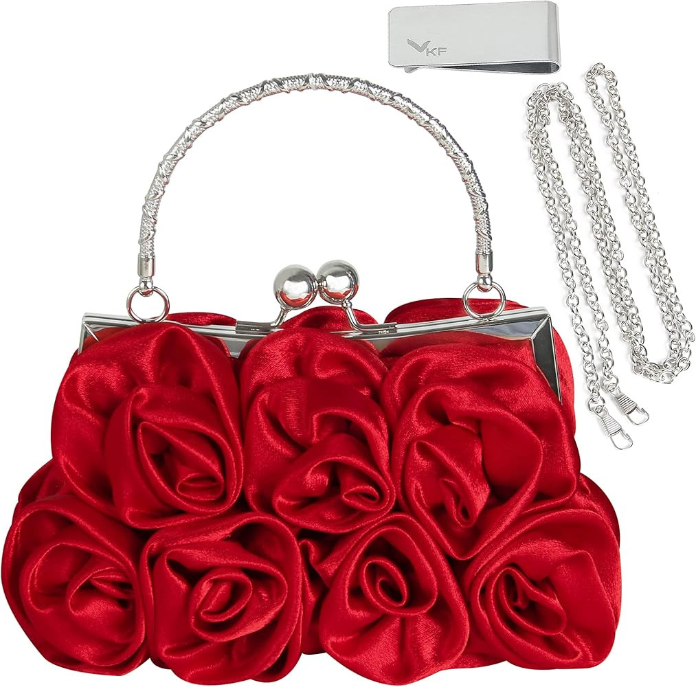 kilofly Missy K 7 Roses Clutch Purse, Satin, with Detachable Strap Money Clip | Amazon (US)