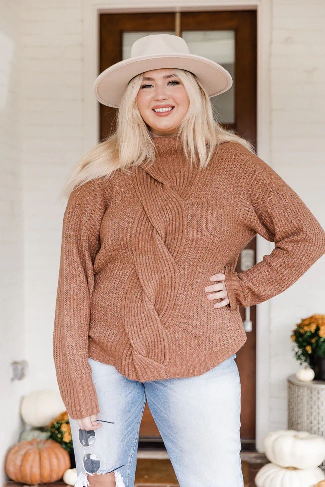 Just A Theory Brown Cable Knit Turtleneck Sweater FINAL SALE | The Pink Lily Boutique