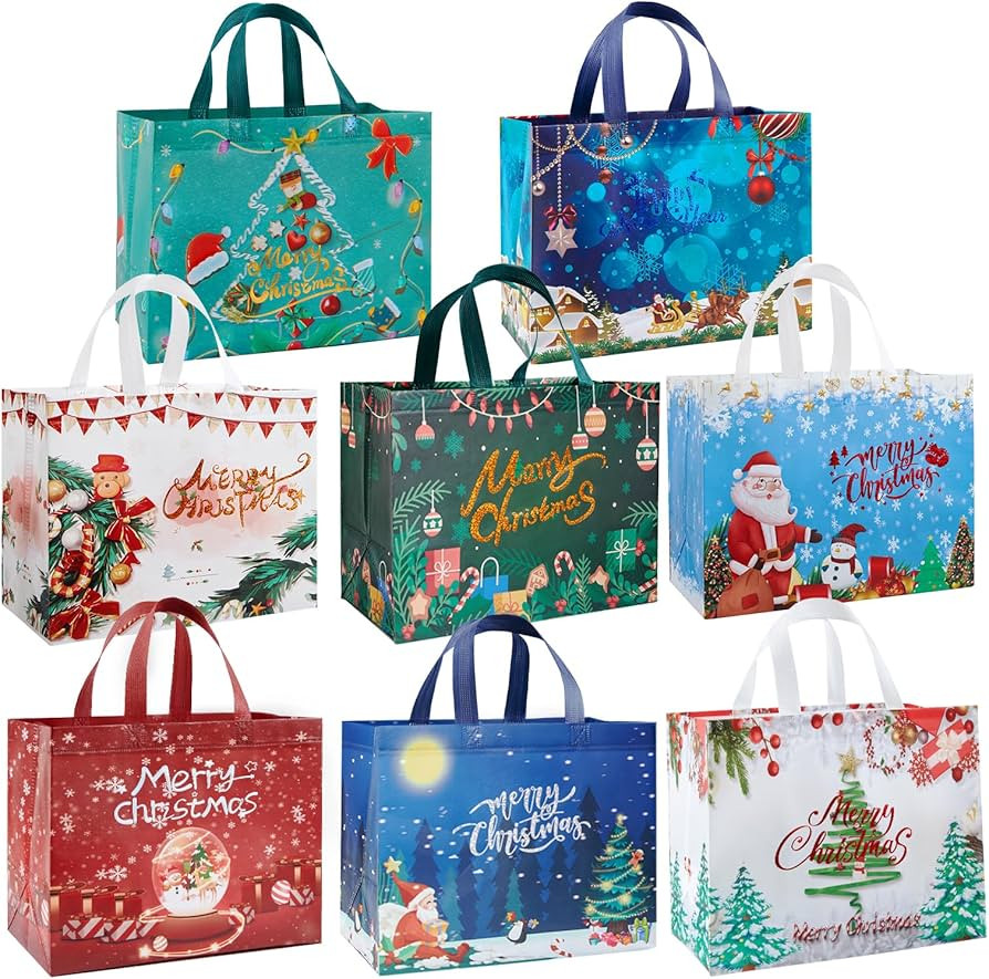 YANGTE 8 Pack Christmas Gift Bags with Handles, Large Non-Woven Tote Bags for Wrapping Xmas Party... | Amazon (US)