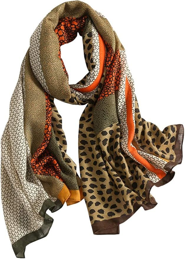 Women Animal Print Scarf Cotton-linen Feeling Shawl Wraps Scarves | Amazon (US)