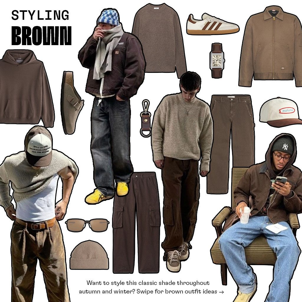 STYLING BROWN 🍂 want to style this classic shade for fall/winter? swipe for brown outfit ideas 

#brownoutfits #mensfashion #mensfalloutfits 

#LTKStyleTip #LTKMens