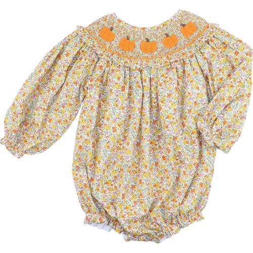 Fall Floral Smocked Pumpkin Bubble | Cecil and Lou