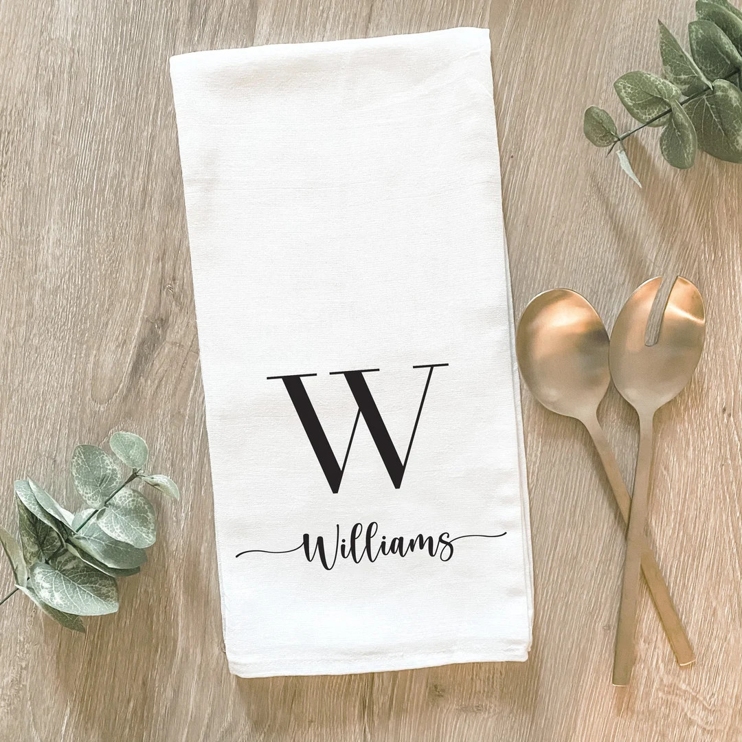 Personalized Tea Towel, Initial Dish Towel, Personalized Kitchen Decor, Bridal Shower Wedding Gif... | Etsy (US)