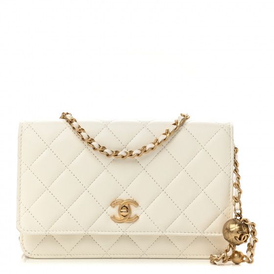 CHANEL Lambskin Quilted CC Pearl Crush Wallet on Chain WOC White | FASHIONPHILE | Fashionphile