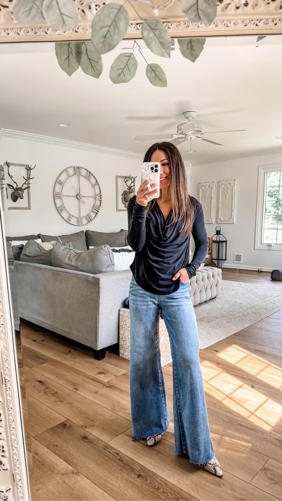 25 wide leg jeans. Small ruched top. Date night outfit.

#LTKOver40 #LTKPetite
