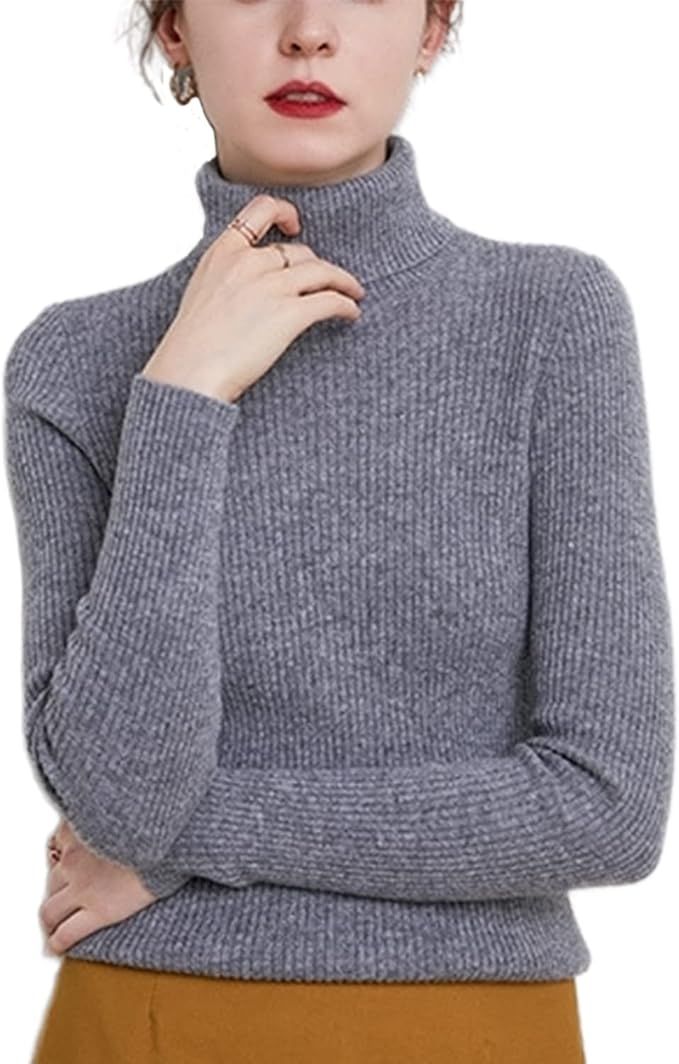 Women's Turtleneck Lightweight Stretchy Long Sleeve Sweater Tops Ribbed Knit Slim Fit Pullover Sh... | Amazon (US)