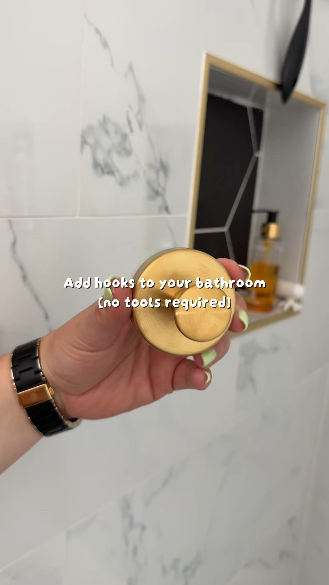 These suction cup hooks were so easy to install
It comes in a pack of two, and in a brushed gold finish.
I didn't have anywhere to hang my shower accessories, and I just had my bathroom renovated.
With these suction cup hooks, it only took me seconds to install, and it instantly upgraded my shower.
These are so easy, and are such a great purchase.
And the suction cups are strong!!!


#LTKHome