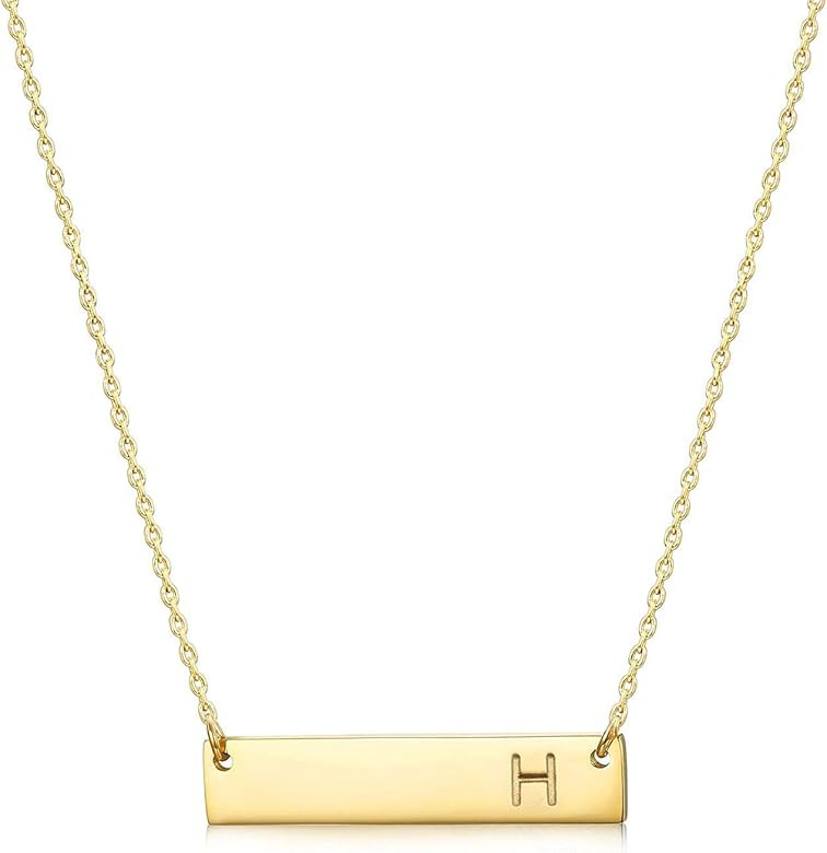 MOMOL Bar Pendant Initial Necklace, 18K Gold Plated Stainless Steel Bar Necklace Dainty Delicate Ini | Amazon (US)