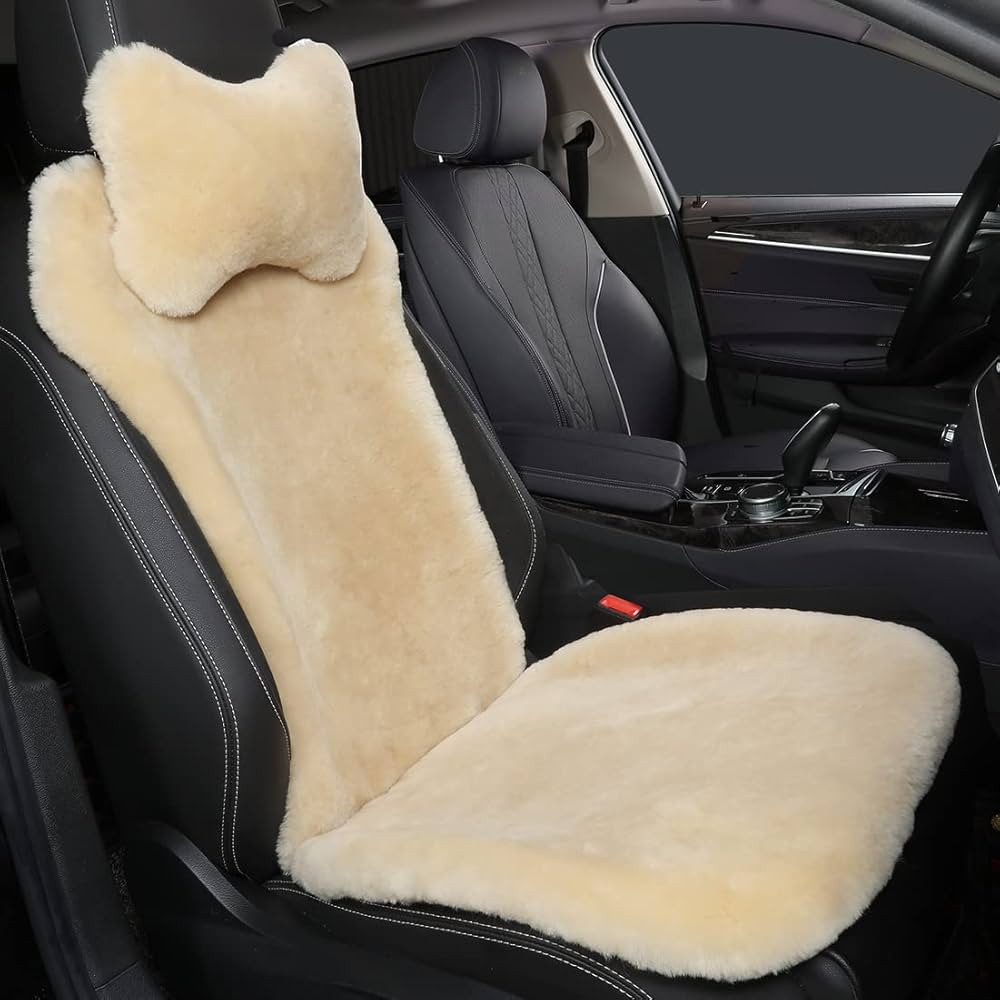 Fluffy Fuzzy Shearling Sheepskin Car Seat Cover for Universal Soft Cozy Fur Auto Wool Seat Cushio... | Amazon (US)