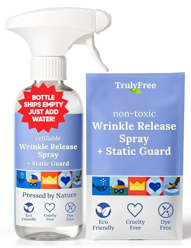 Truly Free Wrinkle & Static Releaser - Wrinkle Release for Clothes, Linen, & Sheet Fabrics - Static Guard Spray - Plant-Based - 1 Pouch 3oz Refill with 12oz Reusable Empty Spray Bottle | Amazon (US)