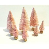 8 Christmas Xmas Decor Gift Mini Pink Miniature Sisal Bottle Brush Trees | Etsy (US)