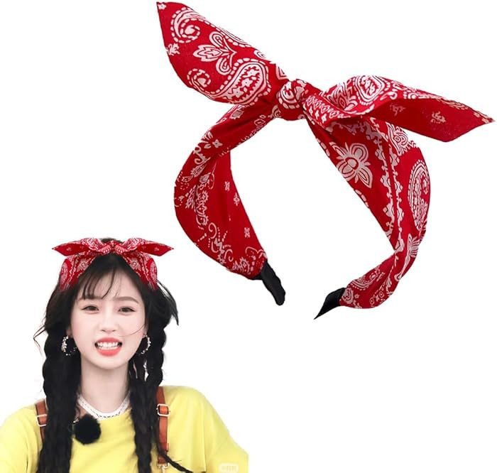 Womens Bandana Headband with Bow - Red Knot Headband - Hair Bow Headbands for Women - Christmas, ... | Amazon (US)
