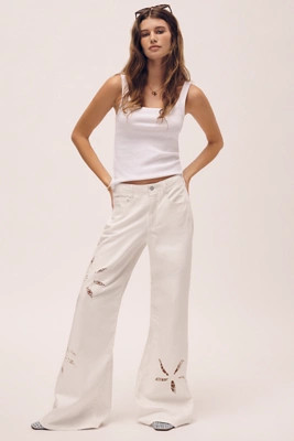 Adi Mid-Rise Relaxed Wide-Leg Embroidered Jeans by Pilcro | Anthropologie (US)