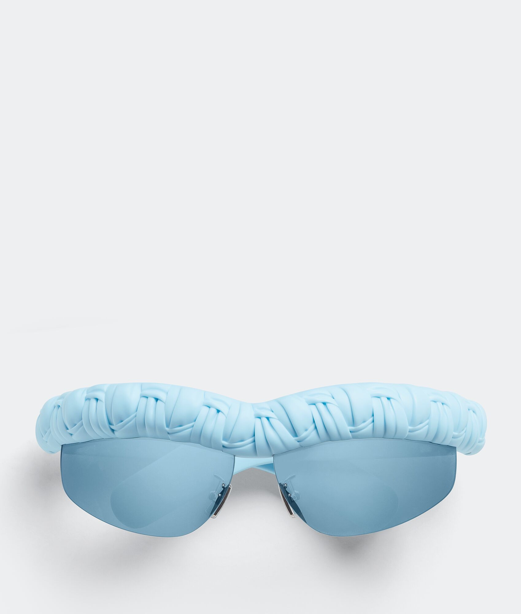 Pleat Wraparound Sunglasses in light blue | Bottega Veneta