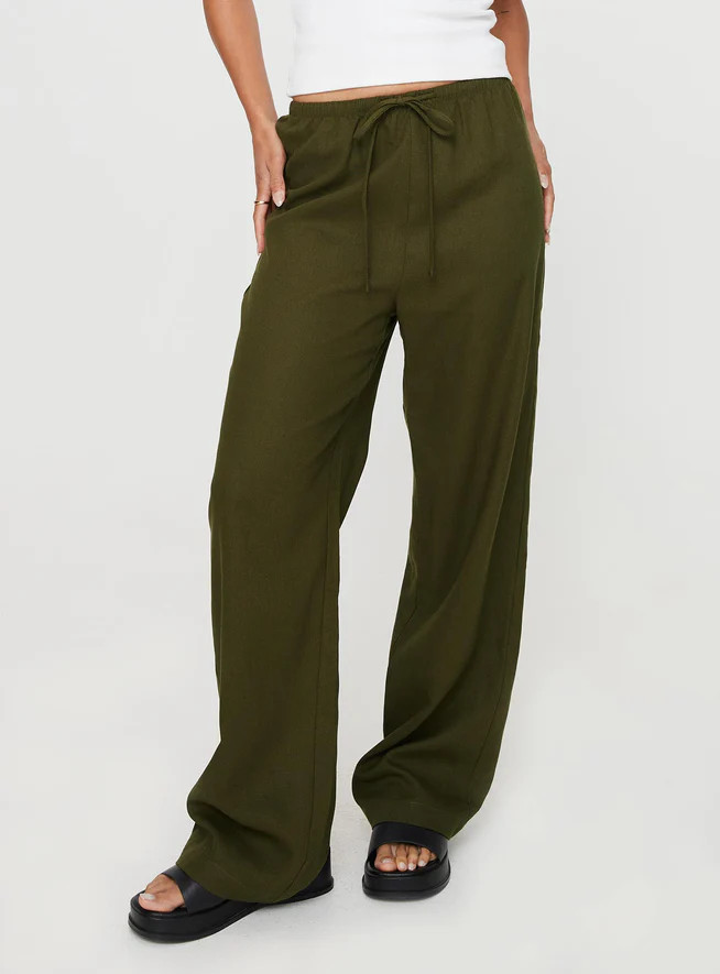 Breeta Drawstring Pants Olive | Princess Polly US