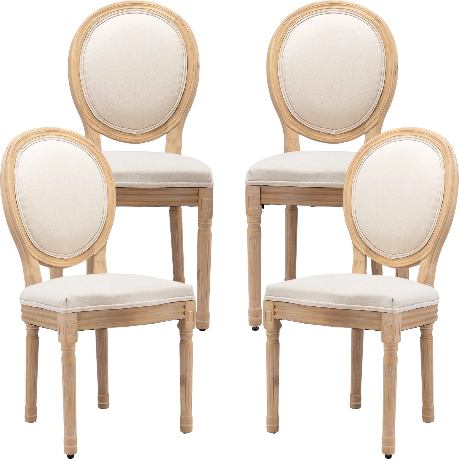 French Country Dining Chairs Set of 4, Cream Kitchen & Dining Room Chairs Set of 4, Ivory Linen U... | Walmart (US)