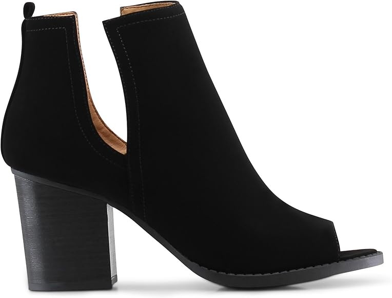 MARCOREPUBLIC Moscow Slip On Side Cut Peep Toe Medium Mid Heels Ankle Sandals Booties Boots | Amazon (US)