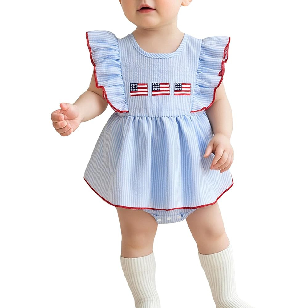 4th Of July Baby Girl Outfits My First Fourth Of July Onesie Use Bubble Romper Newborn Dress Smoc... | Amazon (US)