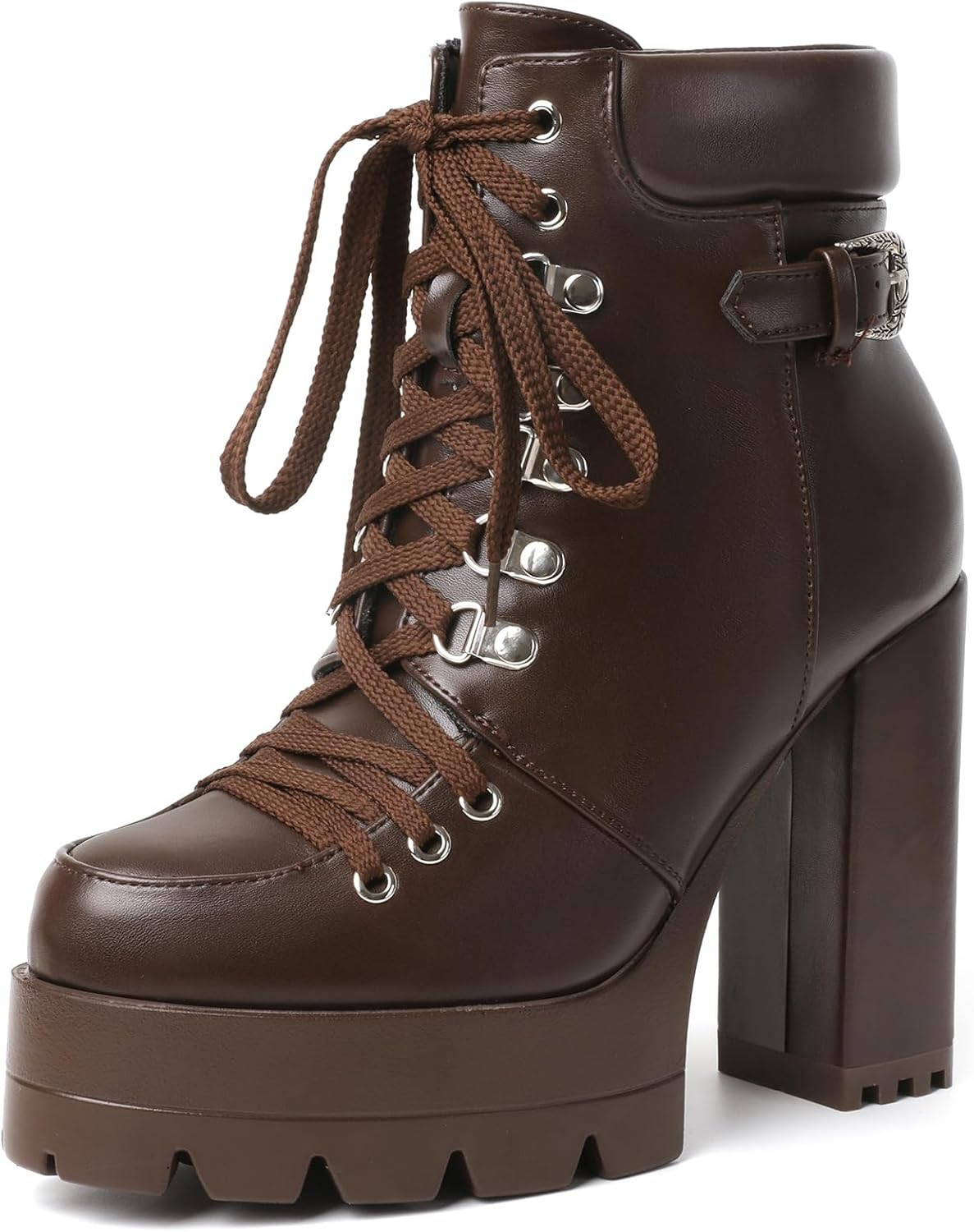 Susanny Sexy High Heels for Women Boots Round Toe Platform Booties Lace Up Suede Side Zipper Ankle Bootie | Amazon (US)