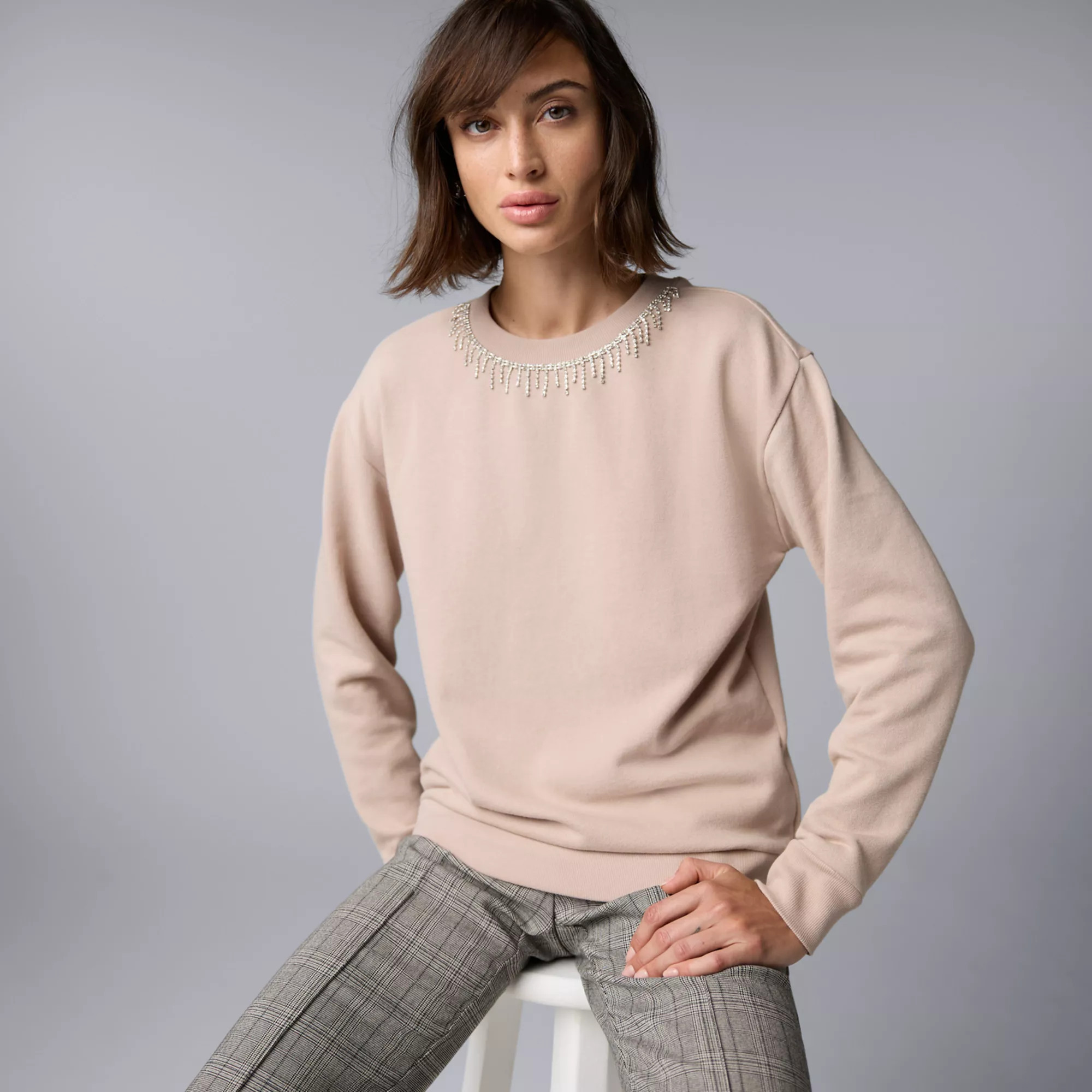 Women's Simply Vera Vera Wang Jeweled Neck Sweatshirt | Kohl's