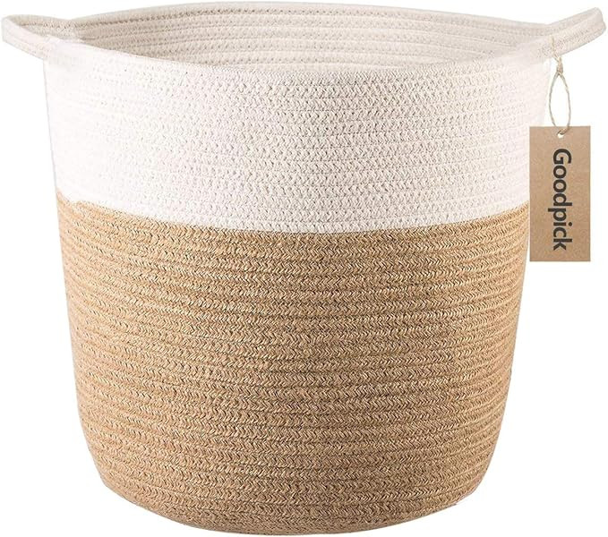 Goodpick Cotton Rope Storage Basket, Woven Round Basket with Handles for Toys, Blanket, Shoes, La... | Amazon (US)