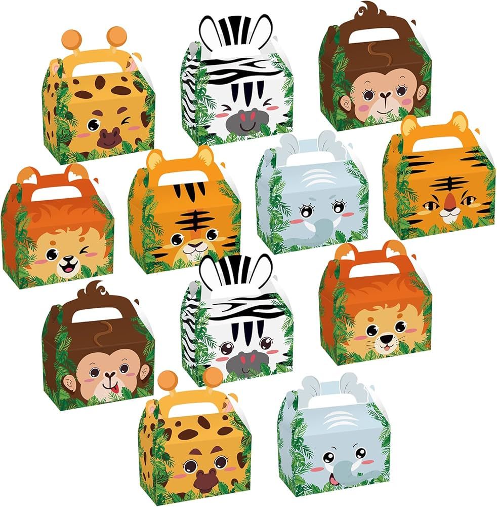 Cieovo 24 Pack Safari Animals Party Favor Cardboard Treat Box Zoo Animals Party Gift Boxes Childr... | Amazon (US)