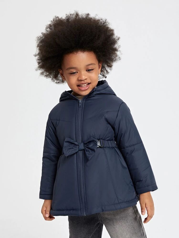 SHEIN Toddler Girls Zip Up Bow Front Winter Coat | SHEIN