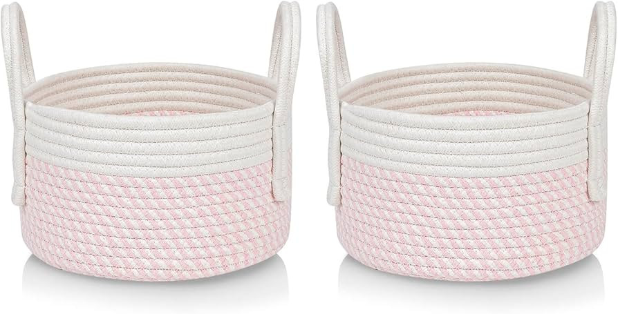 CubesLand Cute Small Toys Basket,Soft Pink Baby Girls Nursery Storage Baskets,Cube Organizer Bask... | Amazon (US)