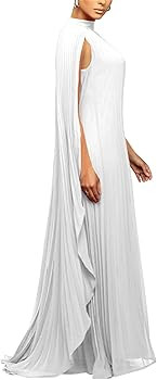 Seltaon Women's Chiffon Pleated Flowy Maxi Dresses Cape Sleeve Pleated Cocktail Evening Party Dre... | Amazon (US)