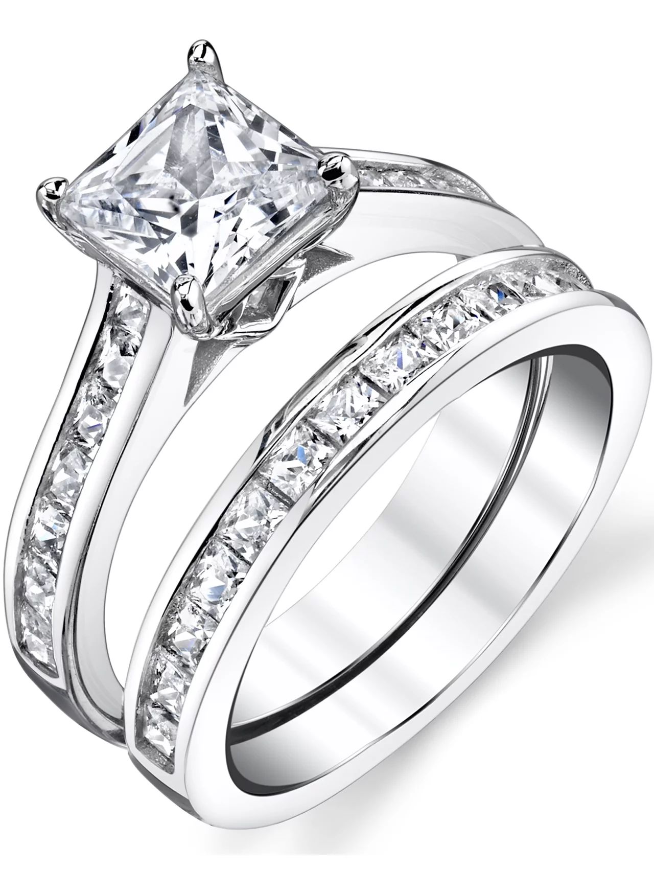 Womens 1.5 Carats Sterling Silver Bridal-Set Engagement Wedding Ring Simulated Diamond Cubic Zirc... | Walmart (US)