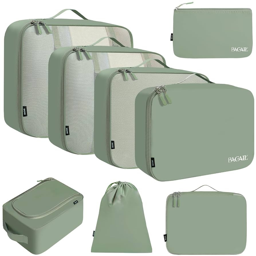 BAGAIL 8 Set Packing Cubes Luggage Packing Organizers for Travel Accessories-Matcha Green | Amazon (US)