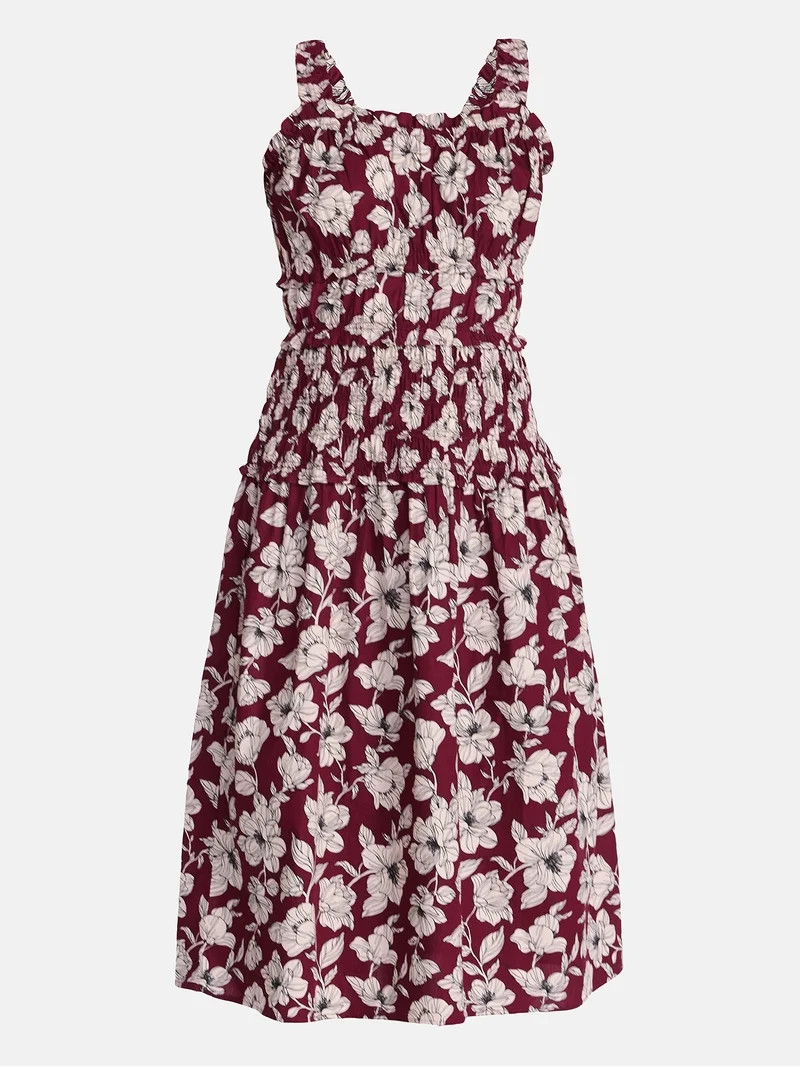 Time and Tru Women's Sleeveless Smocked Peasant Midi Dress, Sizes XS-4X | Walmart (US)