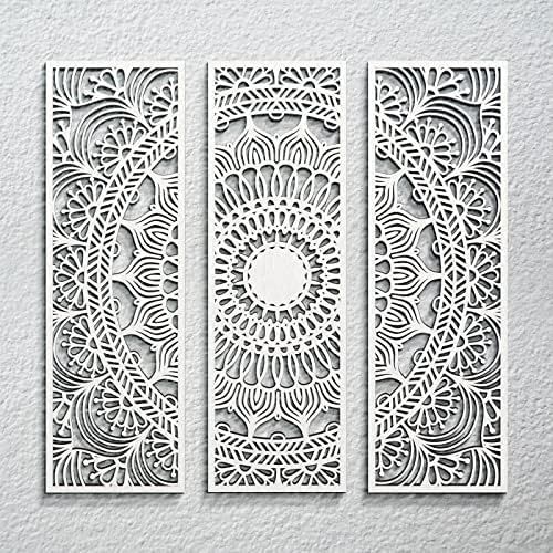Mandala Wall Art 3 Pieces Carved Wood Wall Art Floral Aesthetic Wooden Plaque Set Wood Carving Wall  | Amazon (US)