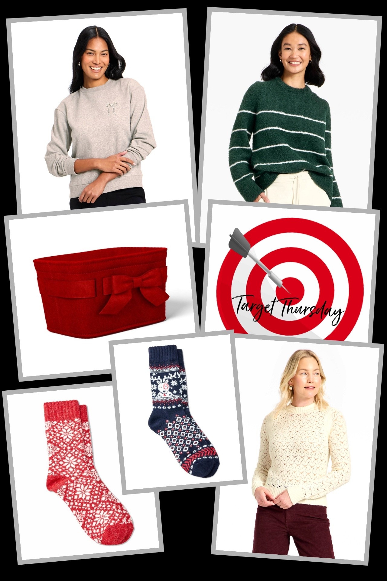 Time for Target Thursday, a round up of fantastic New Arrivals worth checking out! 🎯

🎯 A New Day Women’s Embellished Sweatshirt - I call this a “fancy casual” sweatshirt because the adorable on trend bow 🎀 design gives this closet staple an added touch of style. This new top is such an easy way to feel pulled together even when being casual. Available in Gray or Pink!

🎯 Threshold Felt Bow Decorative Basket - Target launched this basket last year for the holidays, and it sold out almost instantly and never restocked! Had to share this now that it just launched again since it’s so pretty 🤩 So many uses, from holiday card holder to gift basket to bathroom toiletry/towel holder to snack basket, lots of ways to use this, and it comes in three holiday color options. 

🎯 Universal Thread Women’s Super Soft Fair Isle Socks - absolutely love these socks, and can’t recommend enough! I grabbed several of these last year when they first launched, so I was thrilled to see them back for the season in new patterns, including the adorable Target 🎯 Spot pattern. Excellent boot/winter socks for only $6 🧦 

🎯 A New Day Women’s Long Sleeve Fuzzy Pullover Sweater - this is one of the softest sweaters I’ve ever put on! Brand new and already flying because it’s so snuggly and comfy. A handful of color/pattern options available - this is a sweater definitely worth grabbing! 

🎯 Universal Thread Women’s Lace Crewneck Pullover Sweater - I was drawn to this right away when I saw this new sweater in store, as it’s  just lovely in person! It’s a lighter weight sweater that has beautiful detailing, and can easily be styled from dressy to casual. Available in three great color options - would also be a perfect Thanksgiving top!

#target #targetthursday #targetfinds #targetstyle

#LTKStyleTip #LTKFindsUnder50 #LTKSeasonal
