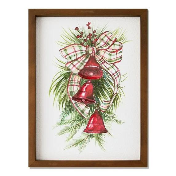 Bells and Greenery Framed Traditional Christmas Wall Art, 9" x 12", by Holiday Time | Walmart (US)