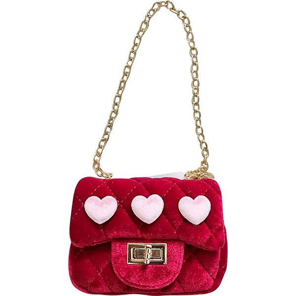 Velvet Purse With Heart Patches, Red | Maisonette