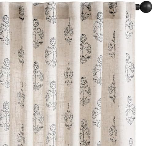 jinchan Linen Floral Curtains for Living Room 96 Inch Length Black Flower Cottage Core Farmhouse ... | Amazon (US)