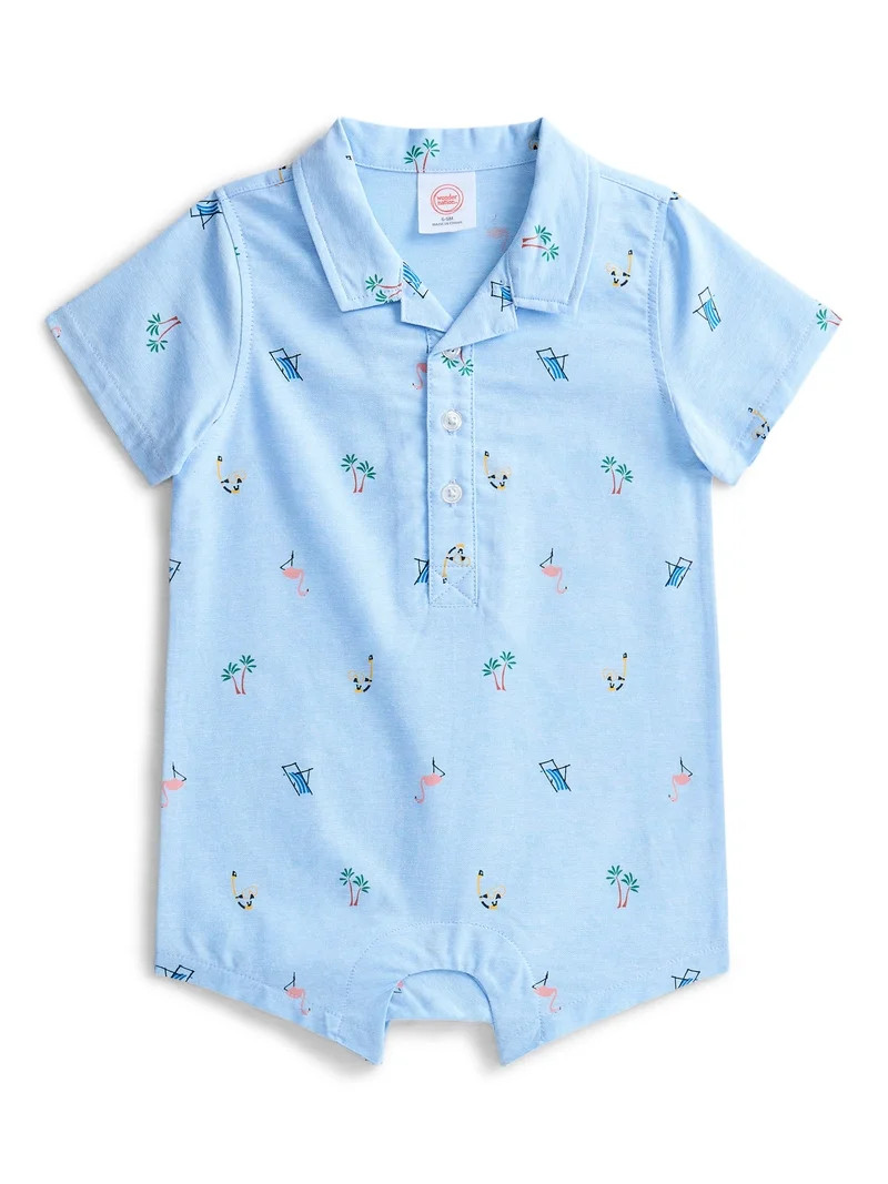 Wonder Nation Baby Boys Printed Collared Romper with Short Sleeves, Sizes 0/3M-24M | Walmart (US)