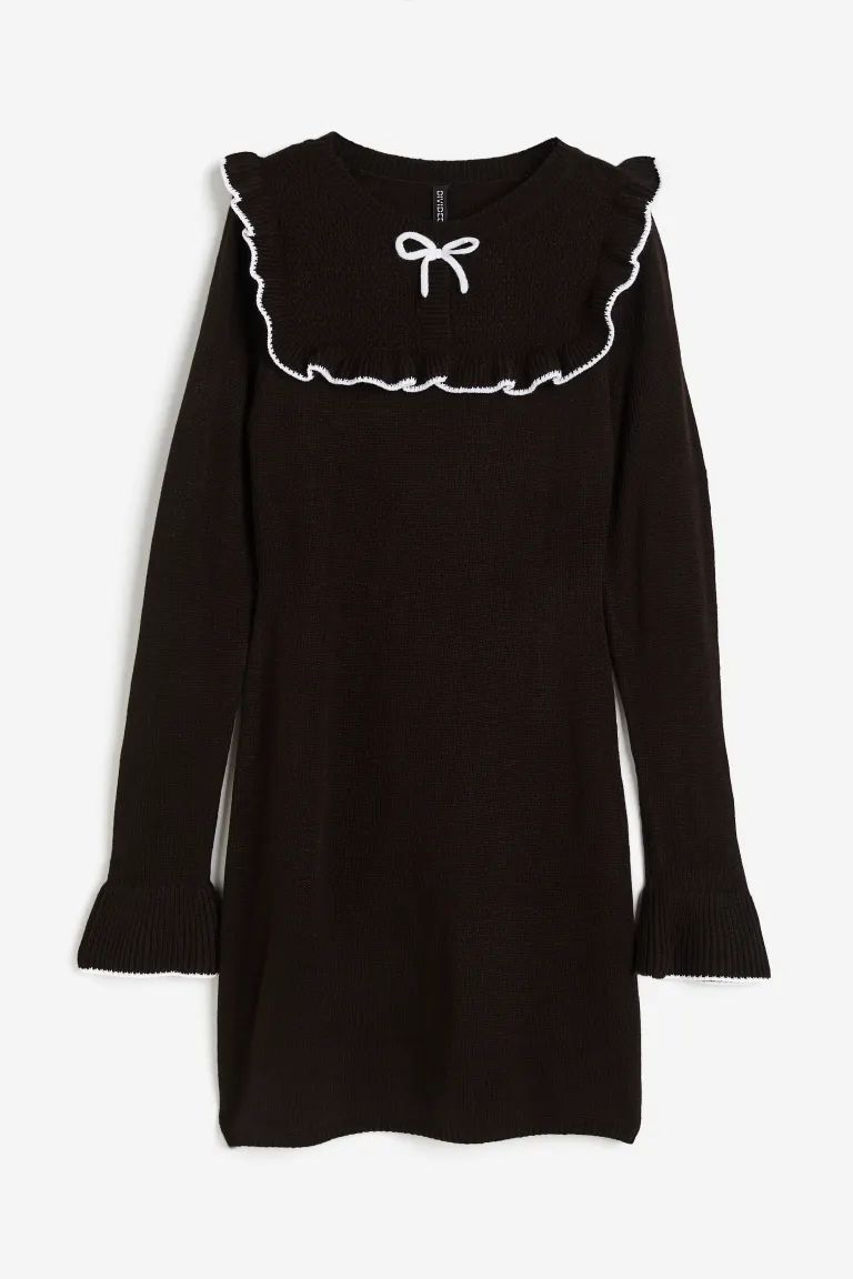 Ruffle-trimmed Knit Dress - Black - Ladies | H&M US | H&M (US)