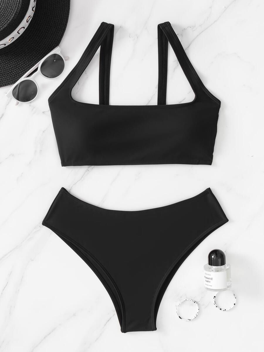 Solid Ribbed Bikini Swimsuit | SHEIN