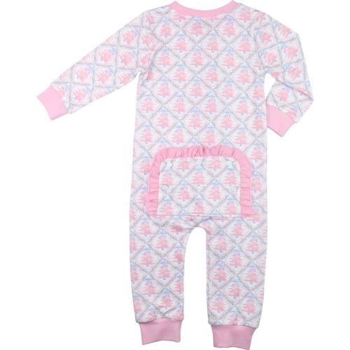 Pink And Blue Christmas Tree Print Knit Zipper Pajamas | Cecil and Lou